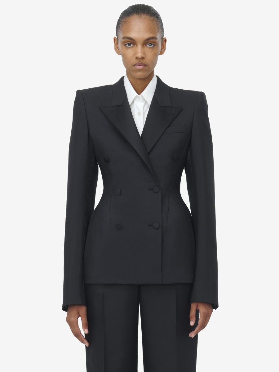 ALEXANDER MCQUEEN - Contrast Lapel Double-breasted Jacket - Item 818905QJAEK5129